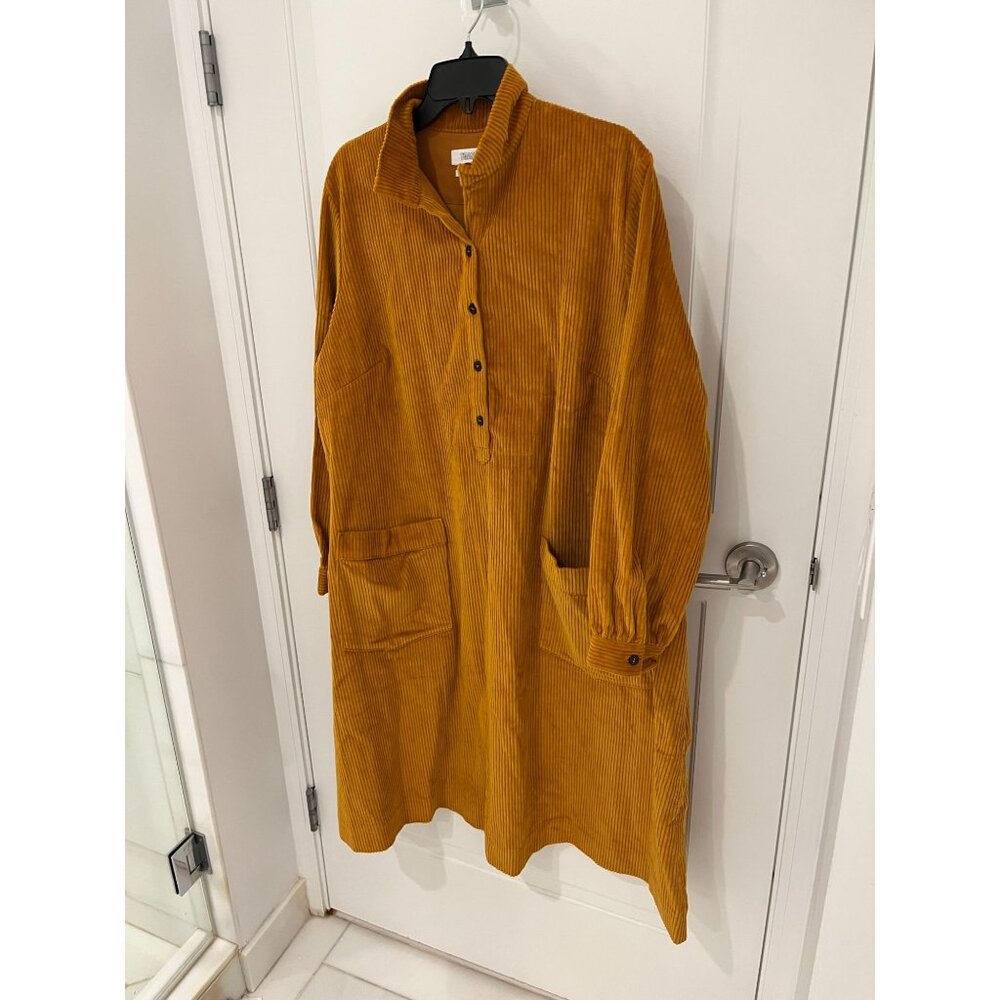 Toast UK Swingy Needlecord Corduroy Shirt Dress Size UK 18 US 14 Ochre Yellow - Picture 4 of 10